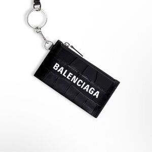 Balenciaga Black Croc-Embossed Card Holder